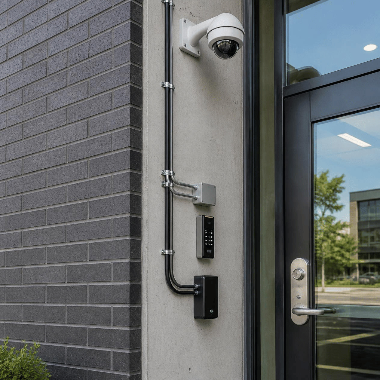 CCTV camera and access control cabling installation on a commercial building