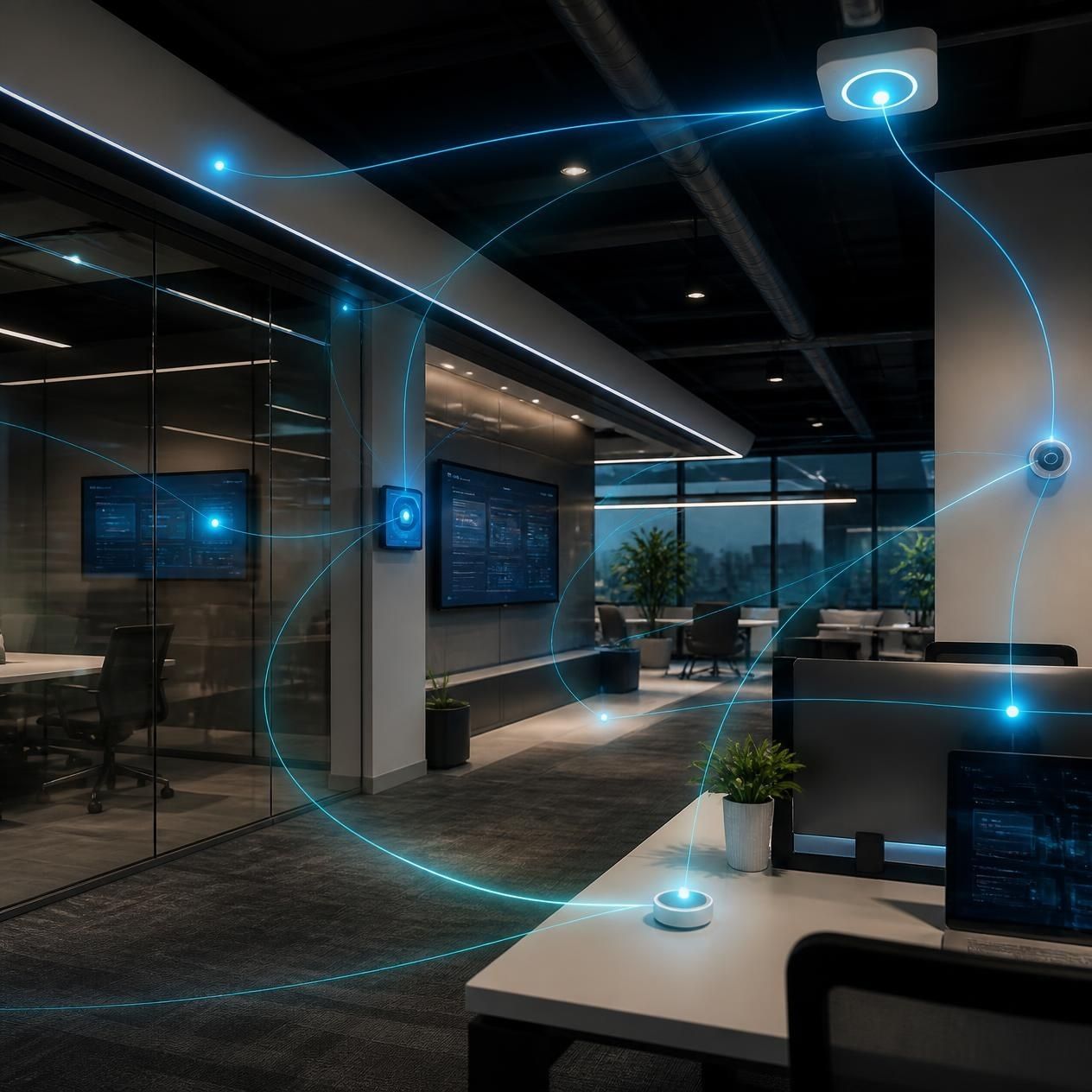 Smart building control panel with connected IoT device cabling